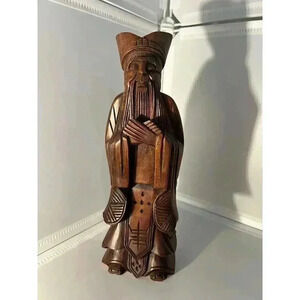 Old Chinese Boxwood Hand Carved Shou Hsing God Of Longevity Statue